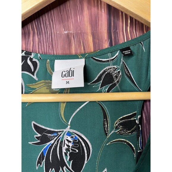 CAbi #3276 Falling Flowers Green Black Peplum Tank size M - Picture 3 of 6